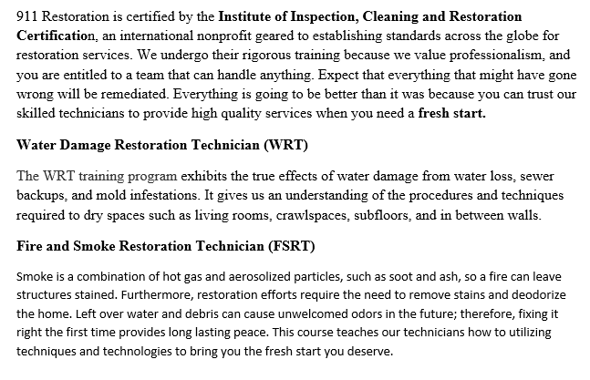 IICRC certified and EPA Certified in Water Damage Restoration